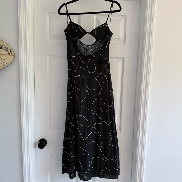 BEIGE BOTANY Black White Linen Cutout Tie Back Midi Dress M - Picture 7 of 11